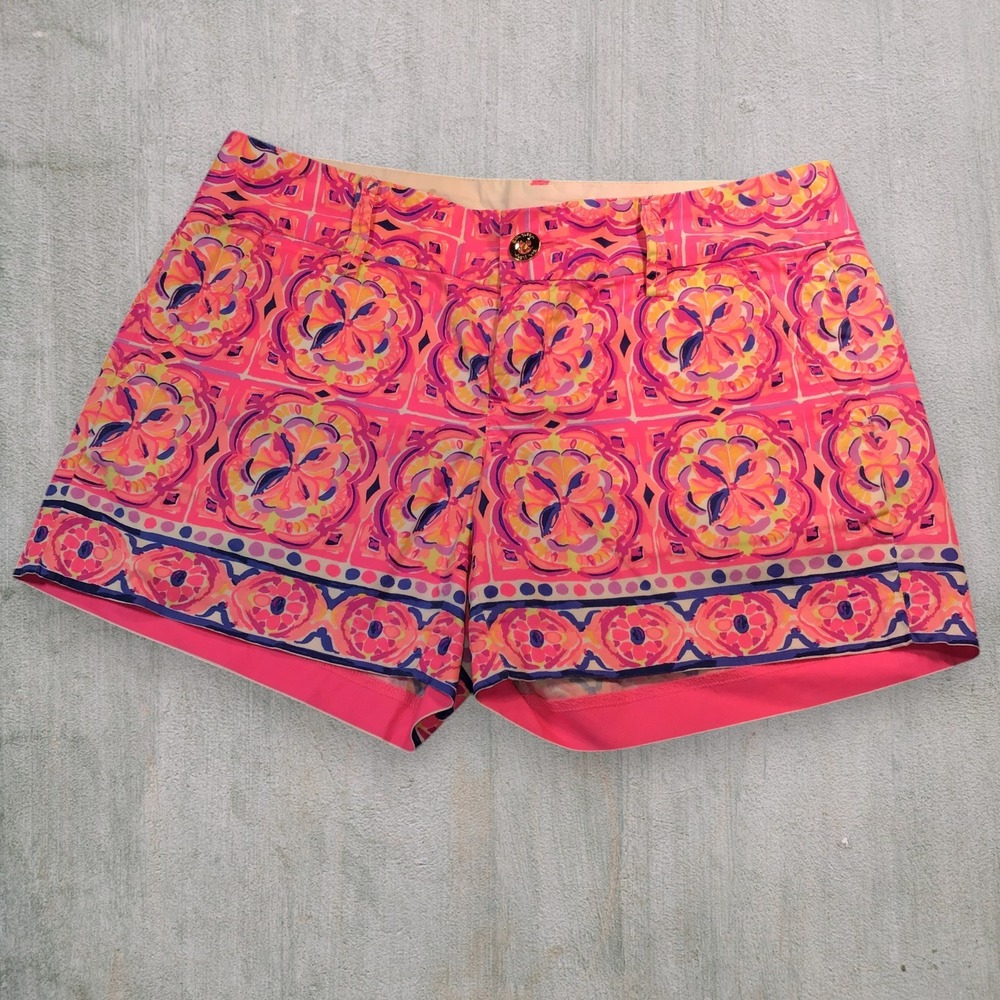 Lilly Pulitzer Callahan Shorts Size 2 Pink Orange Medallion Print 5 Inch Inseam
